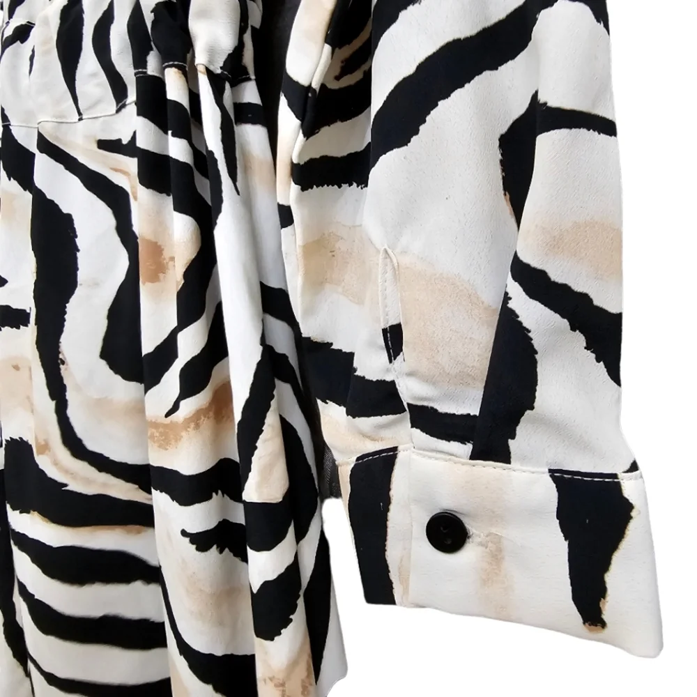 Nwot LC Waikiki Classic Longsleeve White/Black/Tan Animal Print Maxidress - Picture 12 of 16